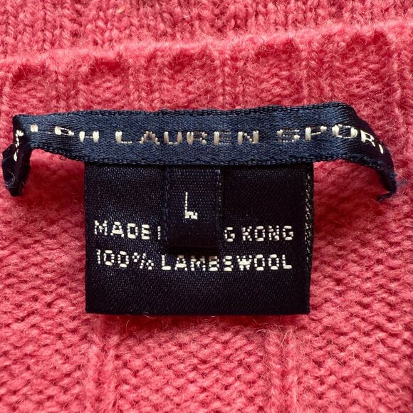 Ralph Lauren Sport Size L Pink Lambswool Cable Knit Long Sleeve Crewneck Sweater - Picture 5 of 12